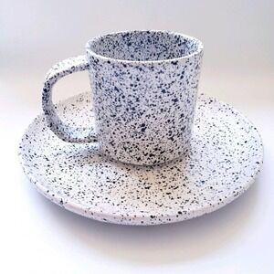 Italian Handpainted Stoneware speckled Mug & Plate